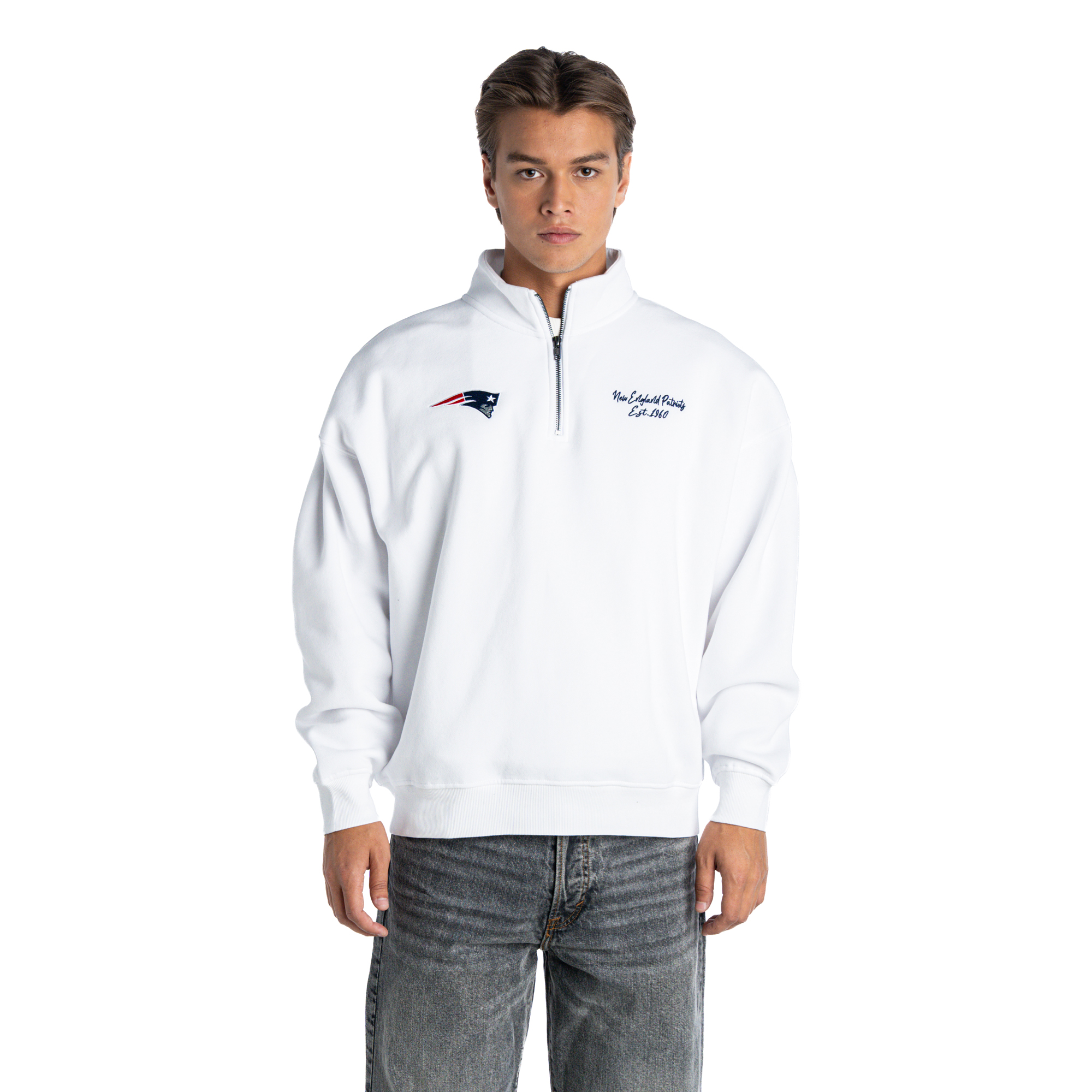 Unisex The Wild Collective  White New England Patriots Boxy Quarter-Zip Fleece Pullover