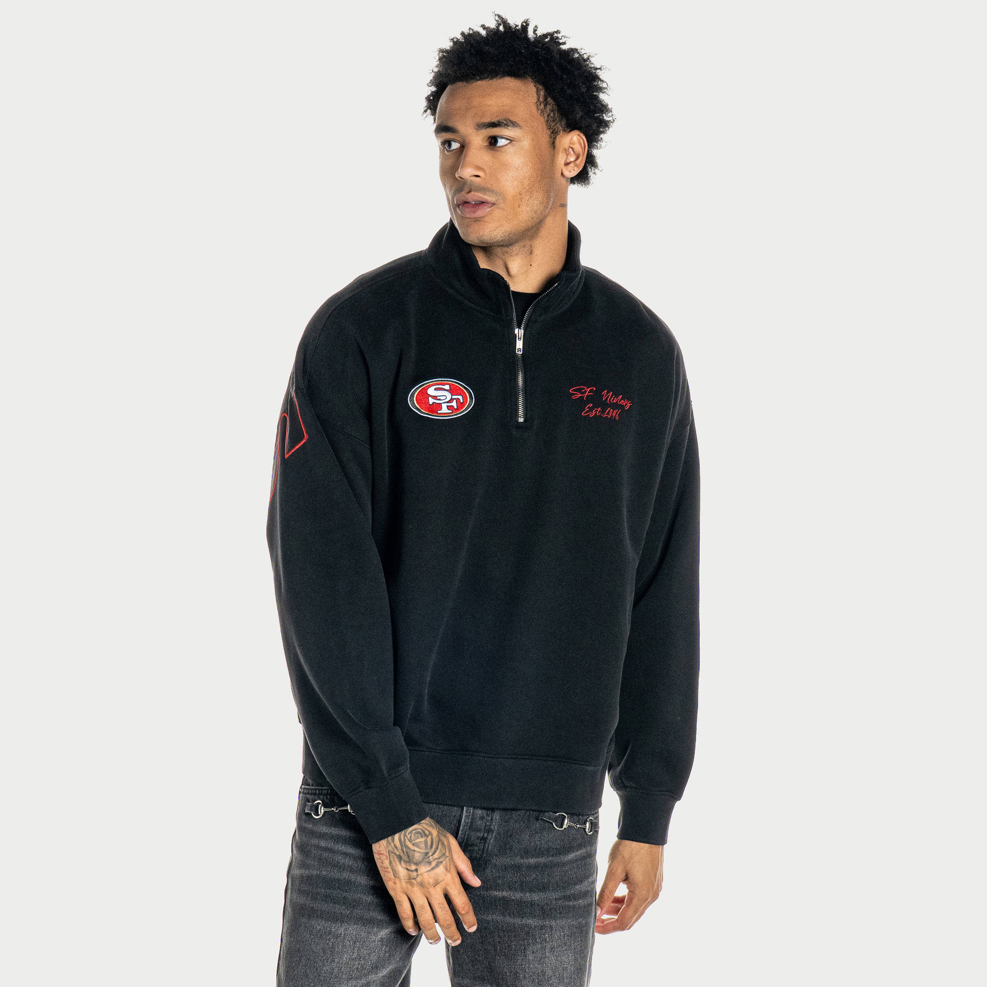The Wild Collective Men's and Women's Black San Francisco 49ers Boxy Quarter-Zip Fleece Pullover - Black