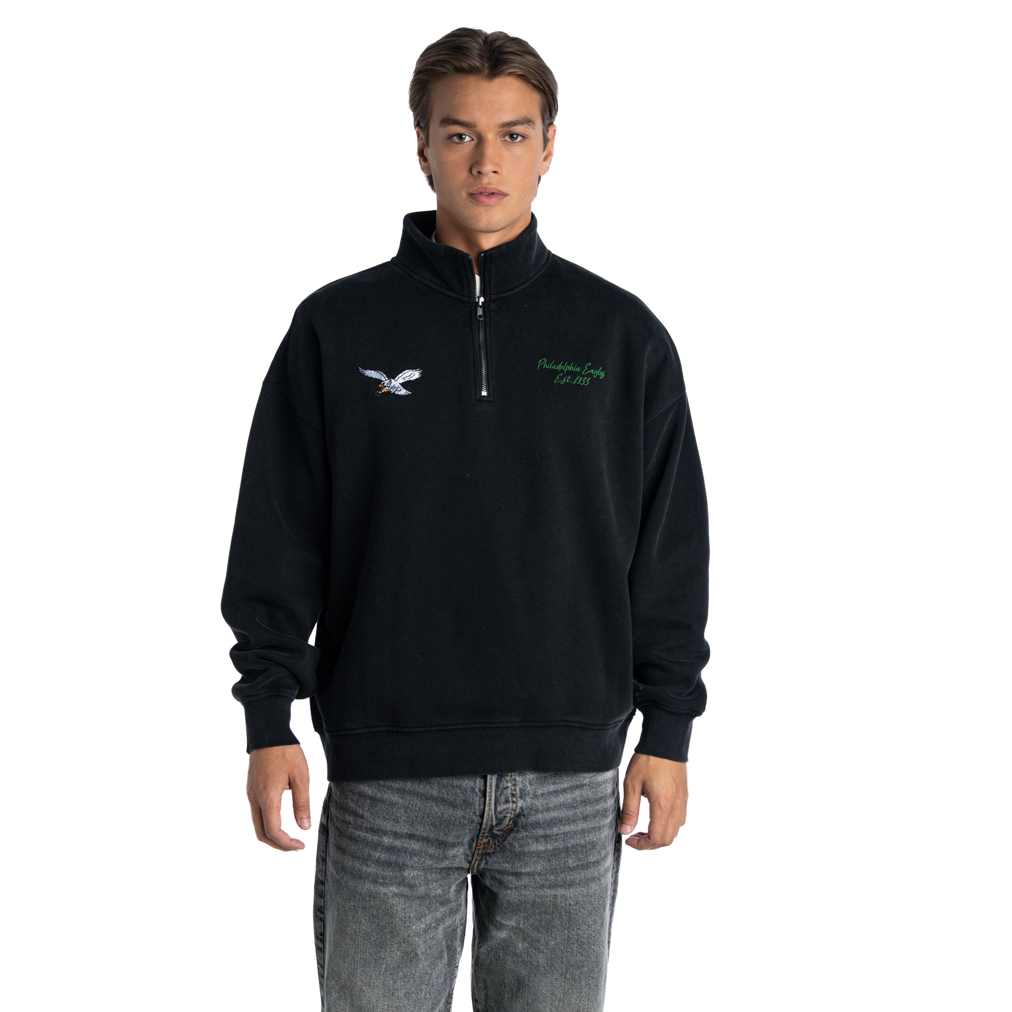 Unisex The Wild Collective Black Philadelphia Eagles Boxy Quarter-Zip Fleece Pullover