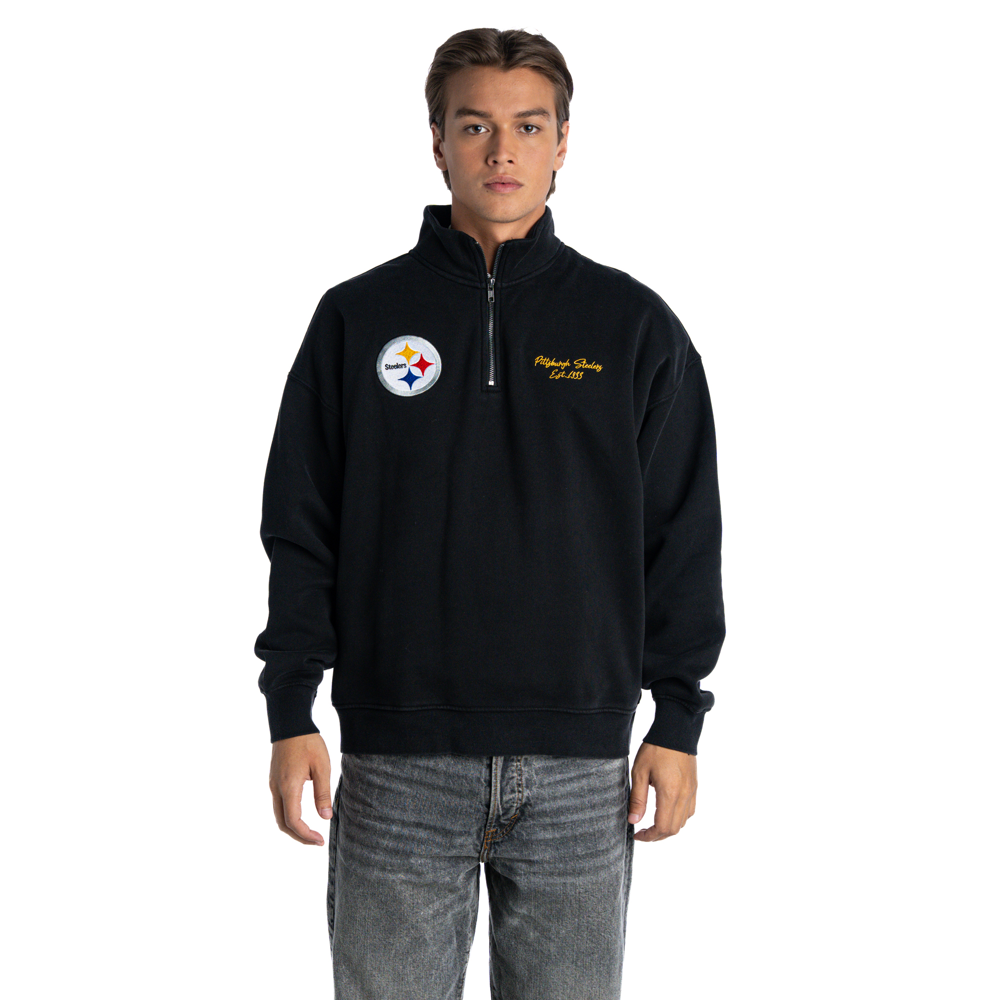 Unisex The Wild Collective Black Pittsburgh Steelers Boxy Quarter-Zip Fleece Pullover