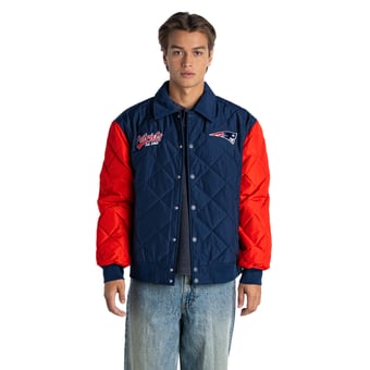 Unisex The Wild Collective  Navy New England Patriots Collared Quilted Bomber Jacket