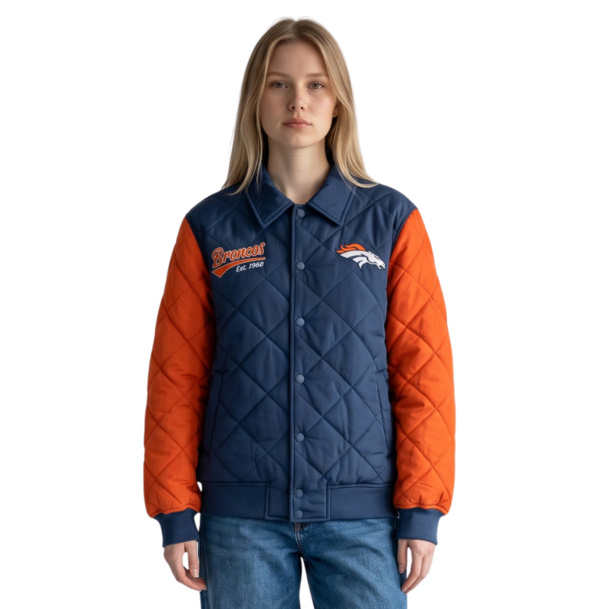 Unisex The Wild Collective Navy Denver Broncos Collared Quilted Bomber