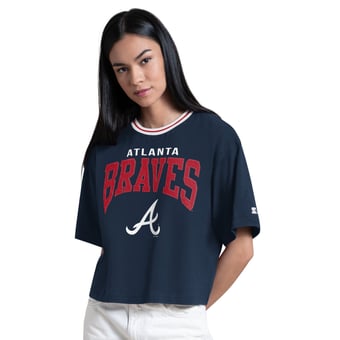 Women's Starter  Navy Atlanta Braves Ace Cropped T-Shirt