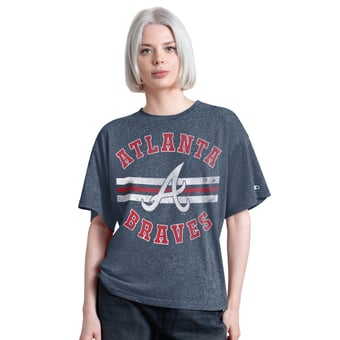Women's Starter  Navy Atlanta Braves Jump Shot Boyfriend Tri-Blend T-Shirt