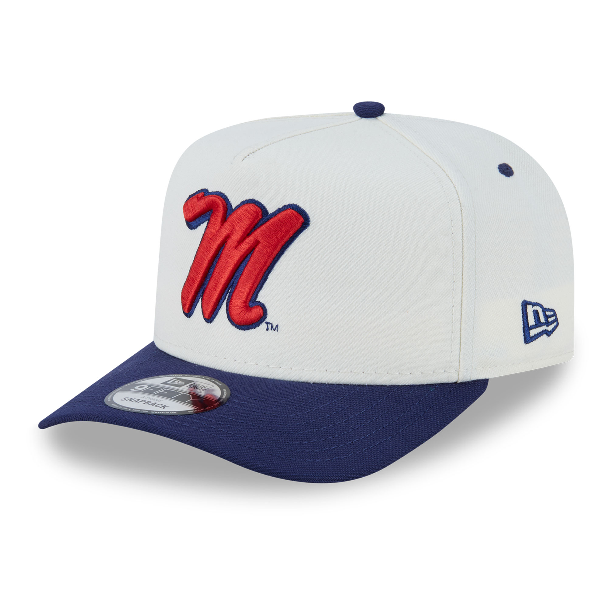 Unisex New Era White/Navy Ole Miss Rebels 9FIFTY A-Frame Snapback Hat