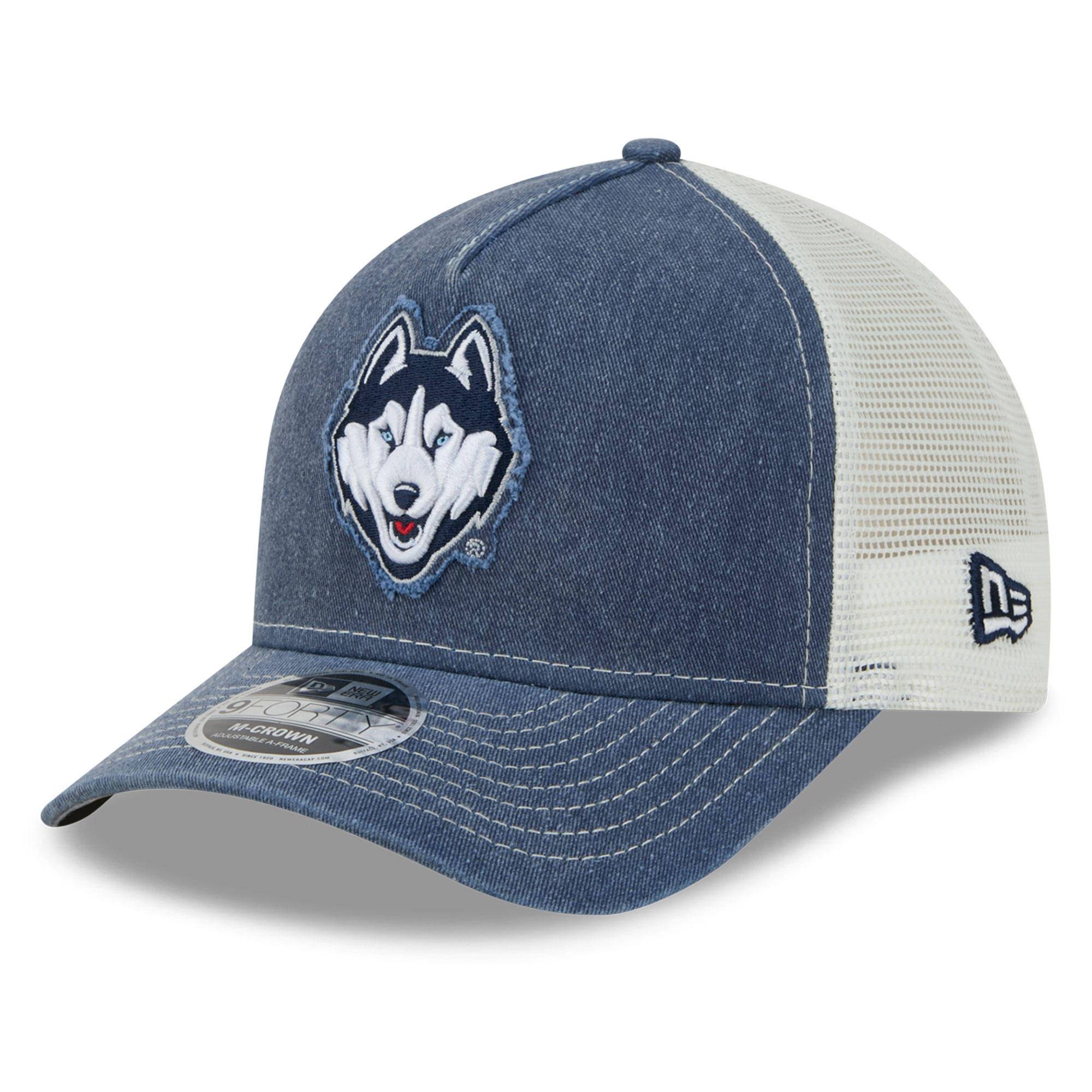 Unisex New Era Navy UConn Huskies Faded A-Frame 9FORTY Adjustable Trucker Hat