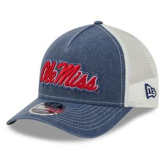 Unisex New Era Navy Ole Miss Rebels Faded A-Frame 9FORTY Adjustable Trucker Hat
