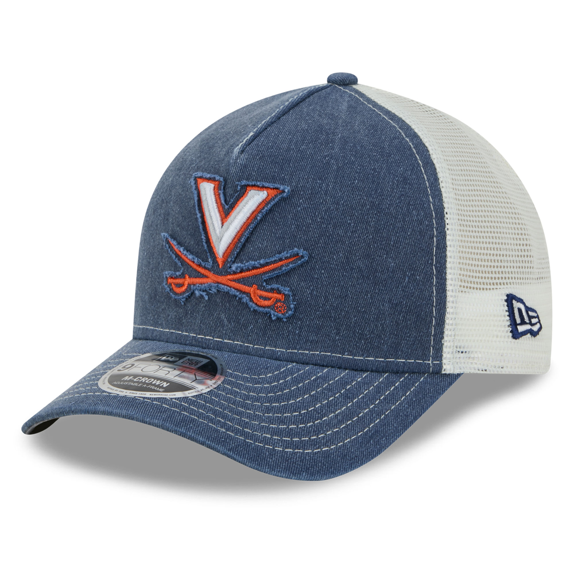 Unisex New Era Navy Virginia Cavaliers Faded A-Frame 9FORTY Adjustable Trucker Hat