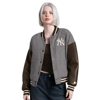 Women's Starter  Charcoal New York Yankees Zone Blitz Cropped Full-Snap Varsity Jacket
