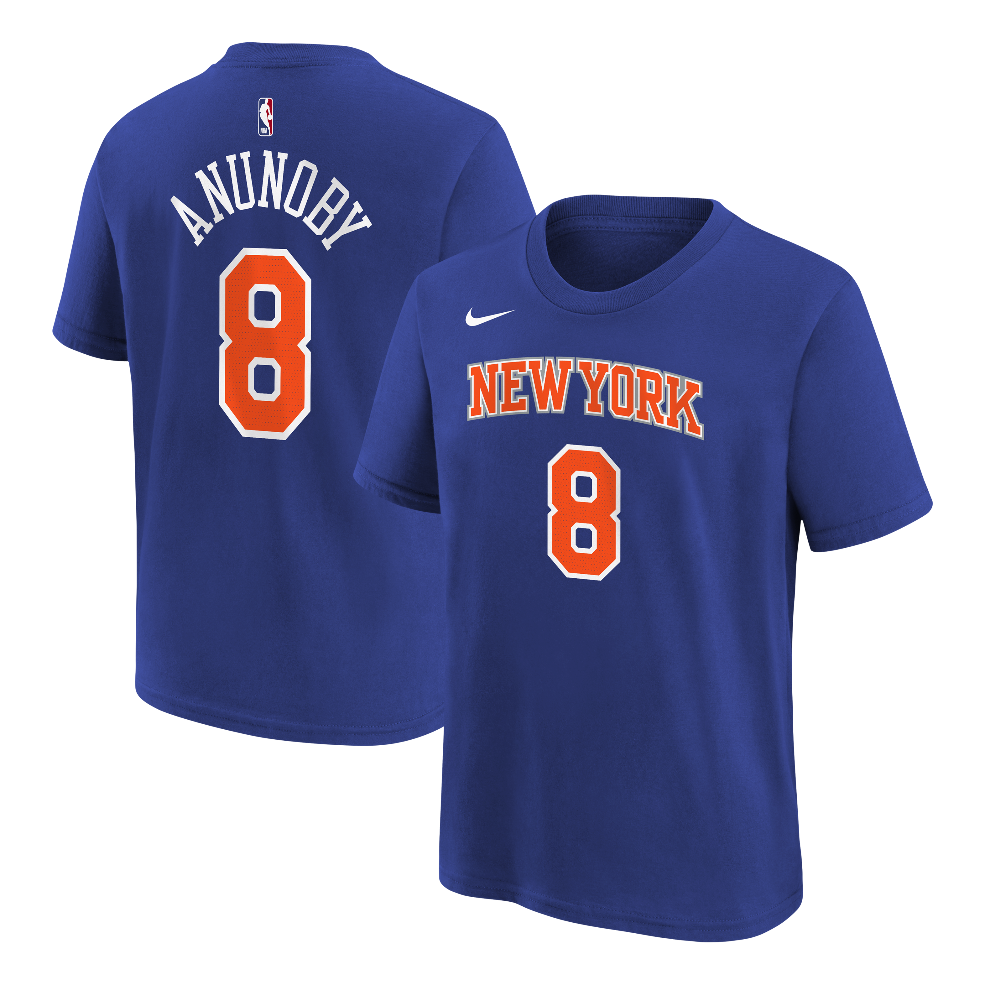 Youth Nike OG Anunoby Blue New York Knicks Icon Name & Number T-Shirt