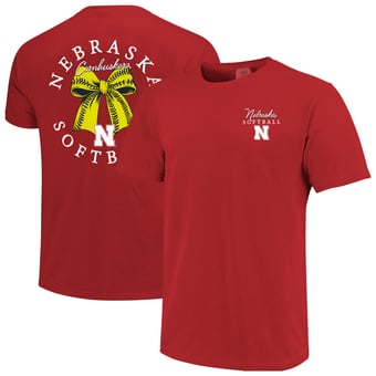 Women's Image One  Scarlet Nebraska Huskers Comfort Colors Softball Bow T-Shirt
