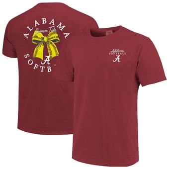 Women's Image One  Crimson Alabama Crimson Tide Comfort Colors Softball Bow T-Shirt