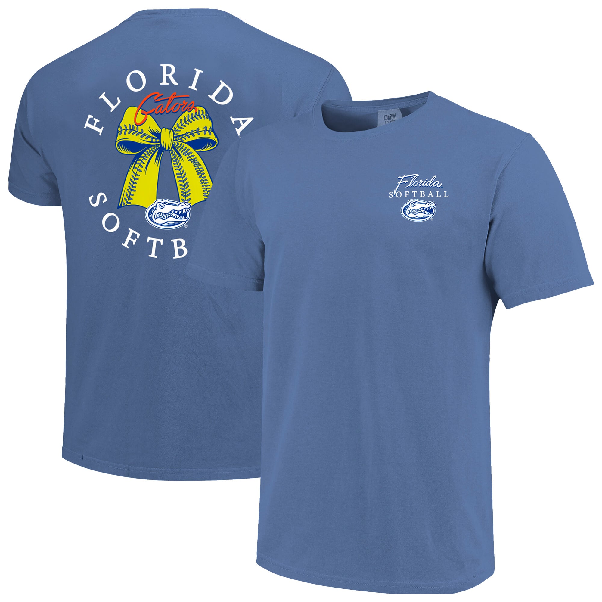 Women's Image One Royal Florida Gators Comfort Colors Softball Bow T-Shirt