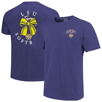 Women's Image One  Purple LSU Tigers Comfort Colors Softball Bow T-Shirt