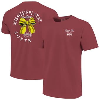 Women's Image One  Maroon Mississippi State Bulldogs Comfort Colors Softball Bow T-Shirt