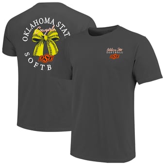 Women's Image One  Charcoal Oklahoma State Cowboys Comfort Colors Softball Bow T-Shirt