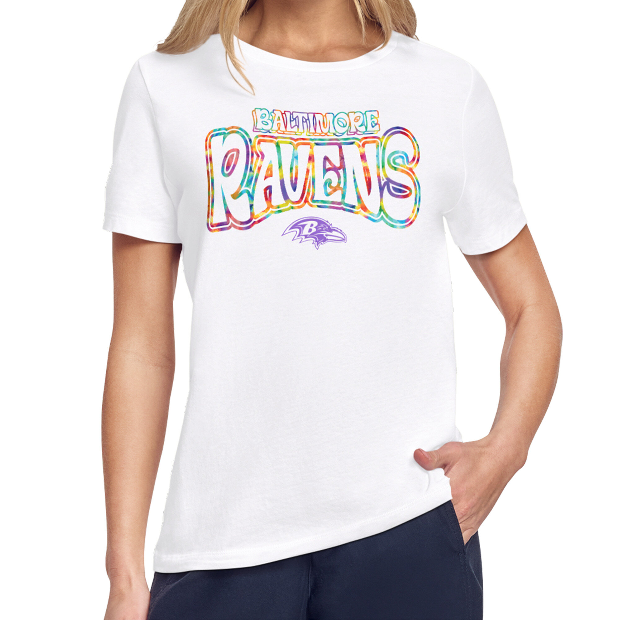 Women's Starter White Baltimore Ravens Kaleidoscope Kickoff T-Shirt
