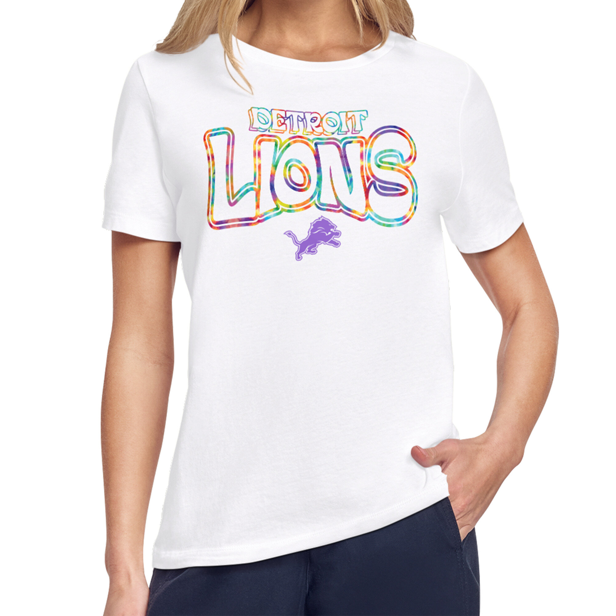 Women's Starter White Detroit Lions Kaleidoscope Kickoff T-Shirt