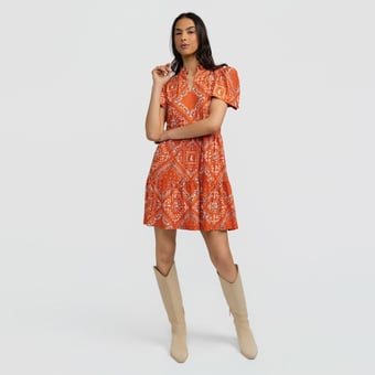 Women's Smith & Quinn Texas Orange Texas Longhorns Bandana Print Tiered Dress