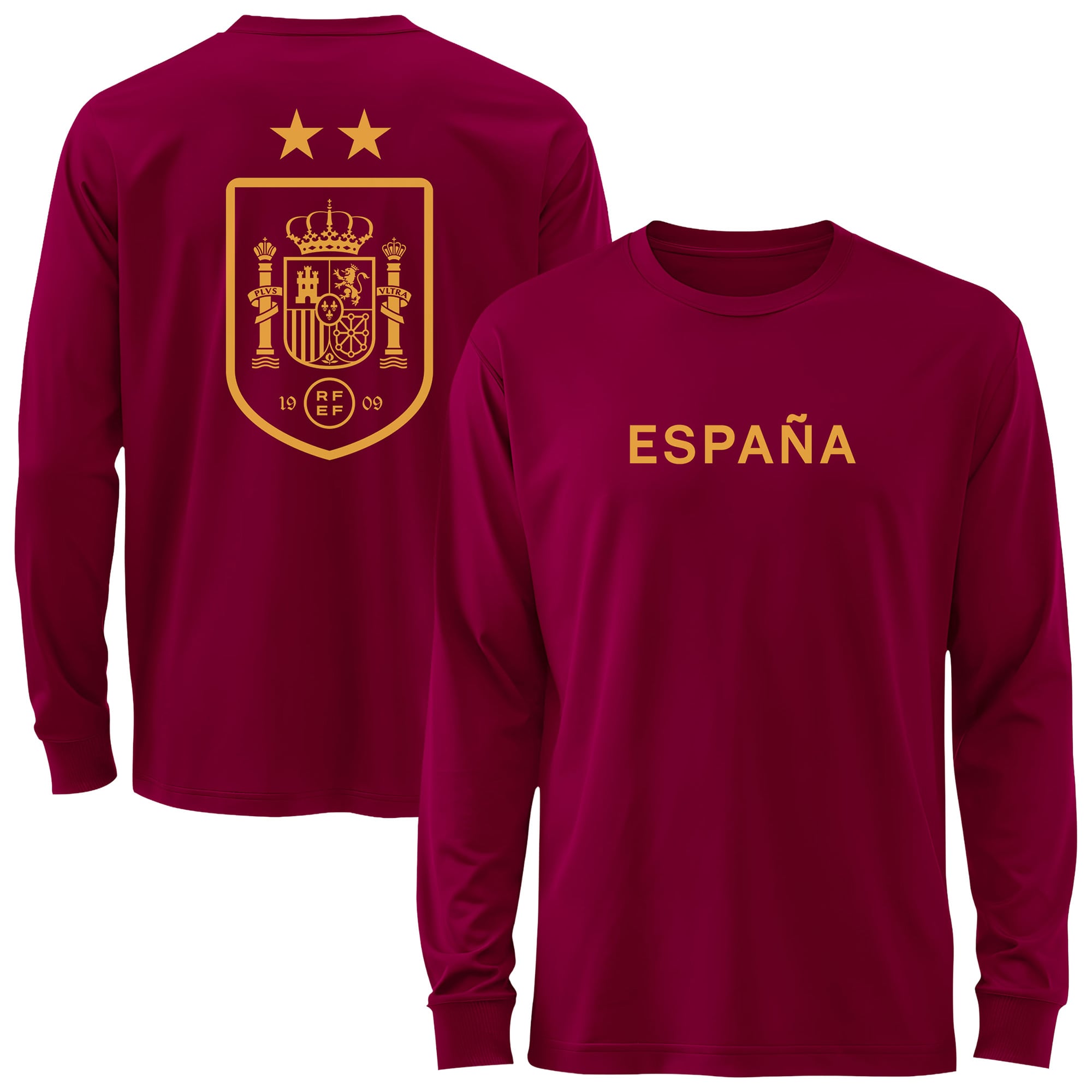 Men's 1863FC Maroon Spain National Team Mono Badge & Wordmark Long Sleeve T-Shirt