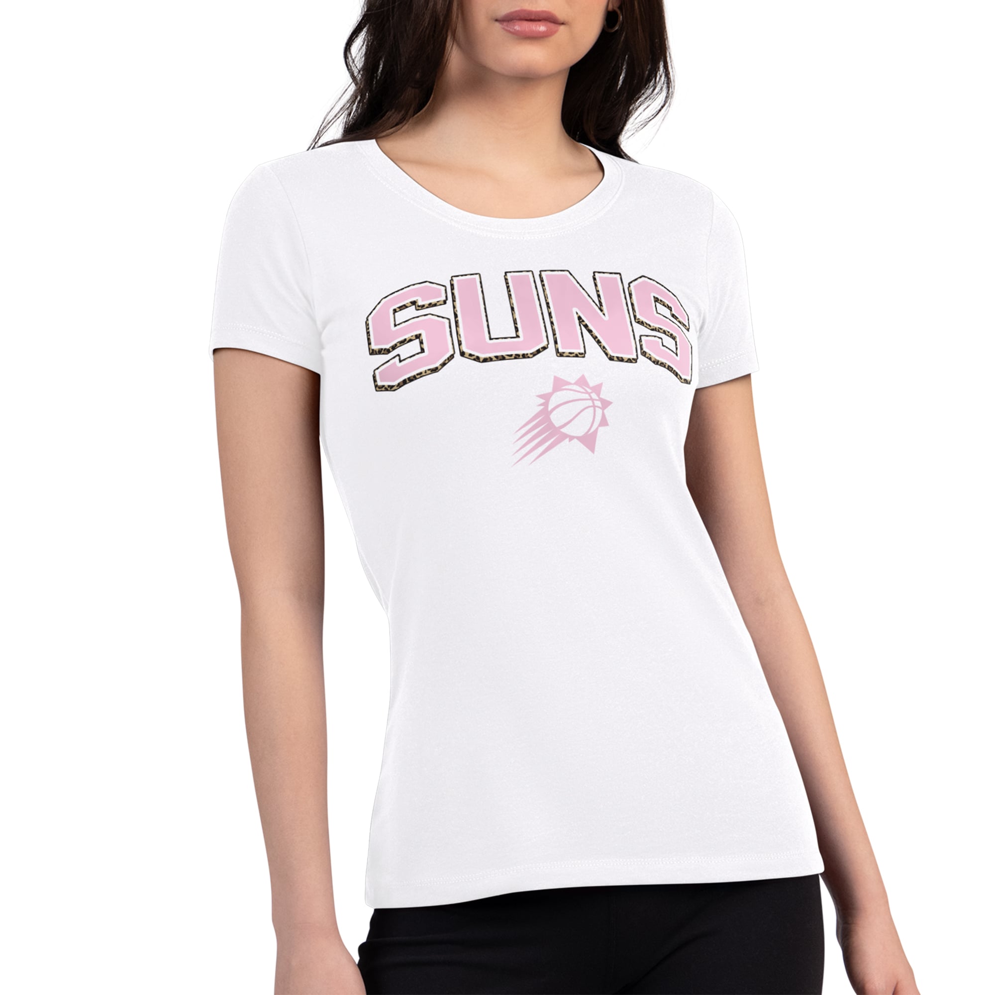 Women's G-III 4Her by Carl Banks White Phoenix Suns Pink Leopard Super-Slim Lightweight T-Shirt