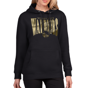 Women's G-III 4Her by Carl Banks Black Golden State Warriors Metallic Team Name Fleece Hoodie