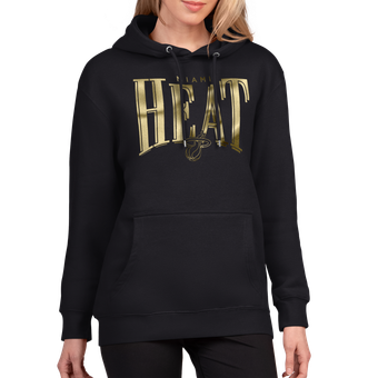 Women's G-III 4Her by Carl Banks Black Miami Heat Metallic Team Name Fleece Hoodie