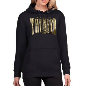 Women's G-III 4Her by Carl Banks Black Oklahoma City Thunder Metallic Team Name Fleece Hoodie