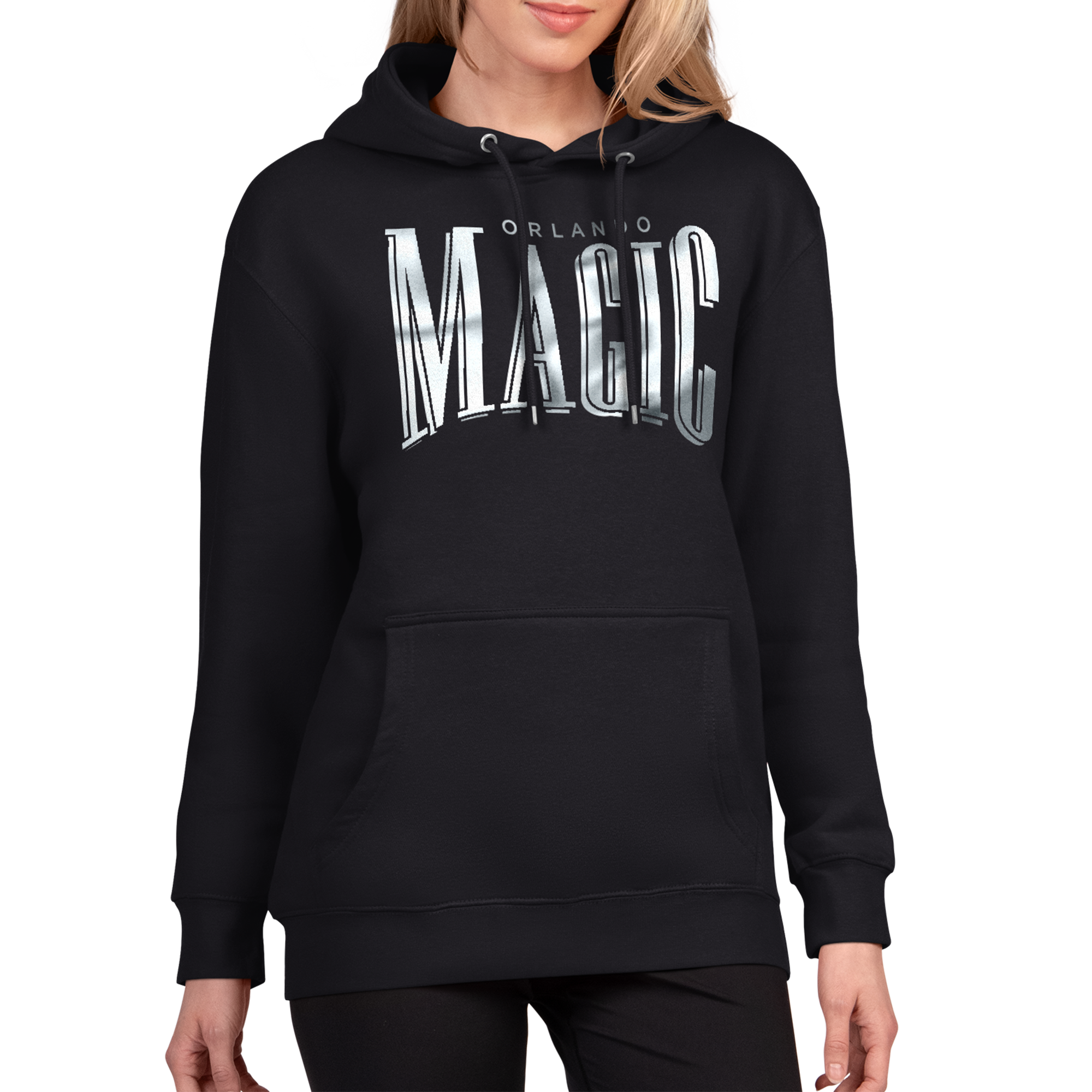 Women's G-III 4Her by Carl Banks Black Orlando Magic Metallic Team Name Fleece Hoodie