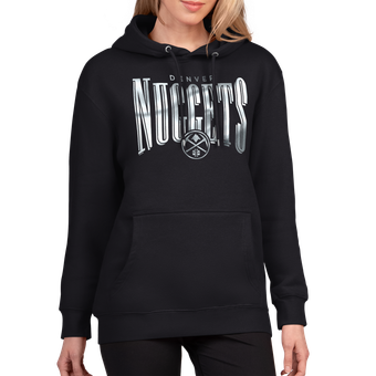 Women's G-III 4Her by Carl Banks Black Denver Nuggets Metallic Team Name Fleece Hoodie
