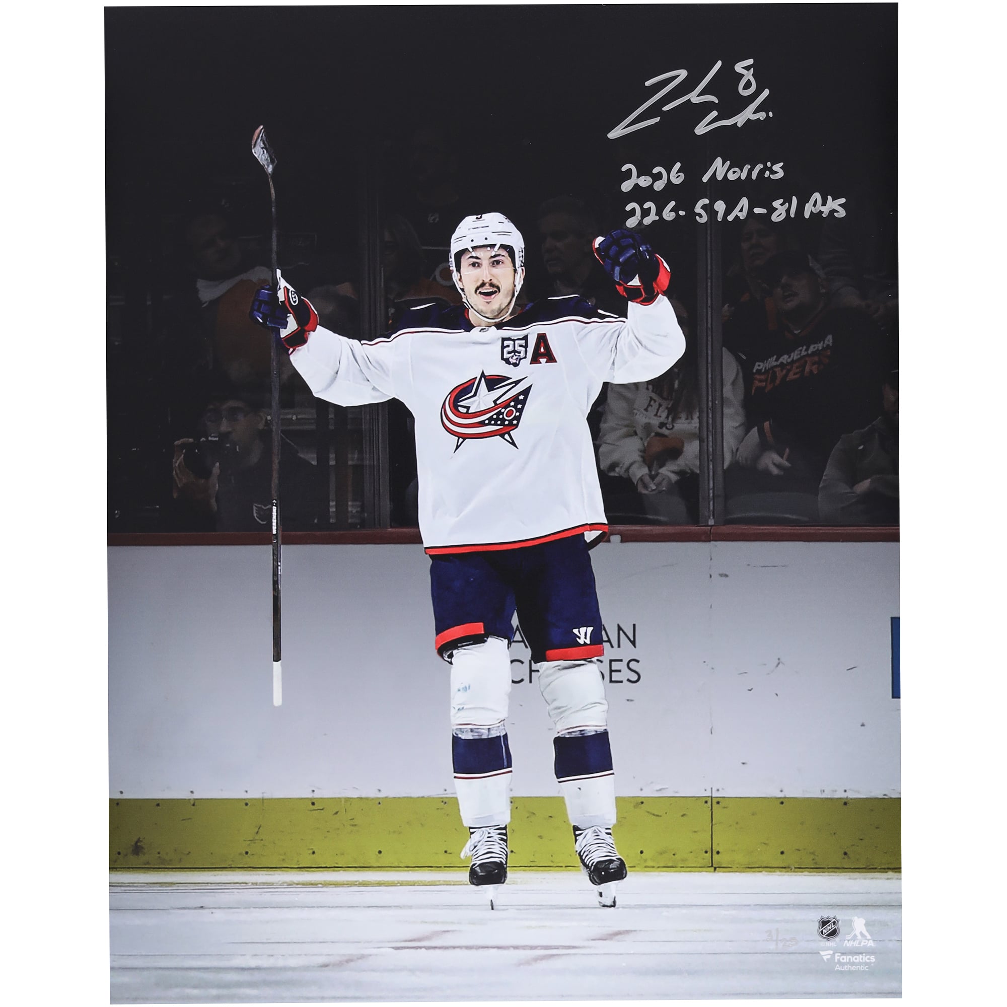 Zach Werenski Columbus Blue Jackets Autographed 16" x 20" Celebration Spotlight Photograph with Multiple Inscriptions - Limited Edition of 25