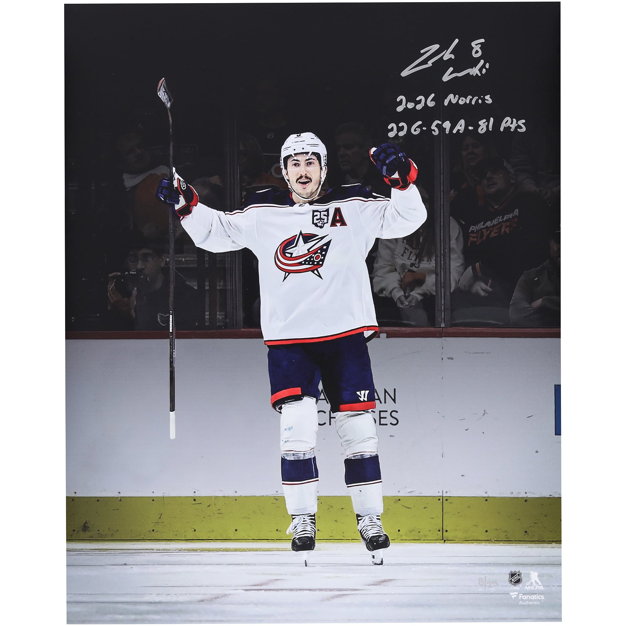 Zach Werenski Columbus Blue Jackets Autographed 16" x 20" Celebration Spotlight Photograph with Multiple Inscriptions