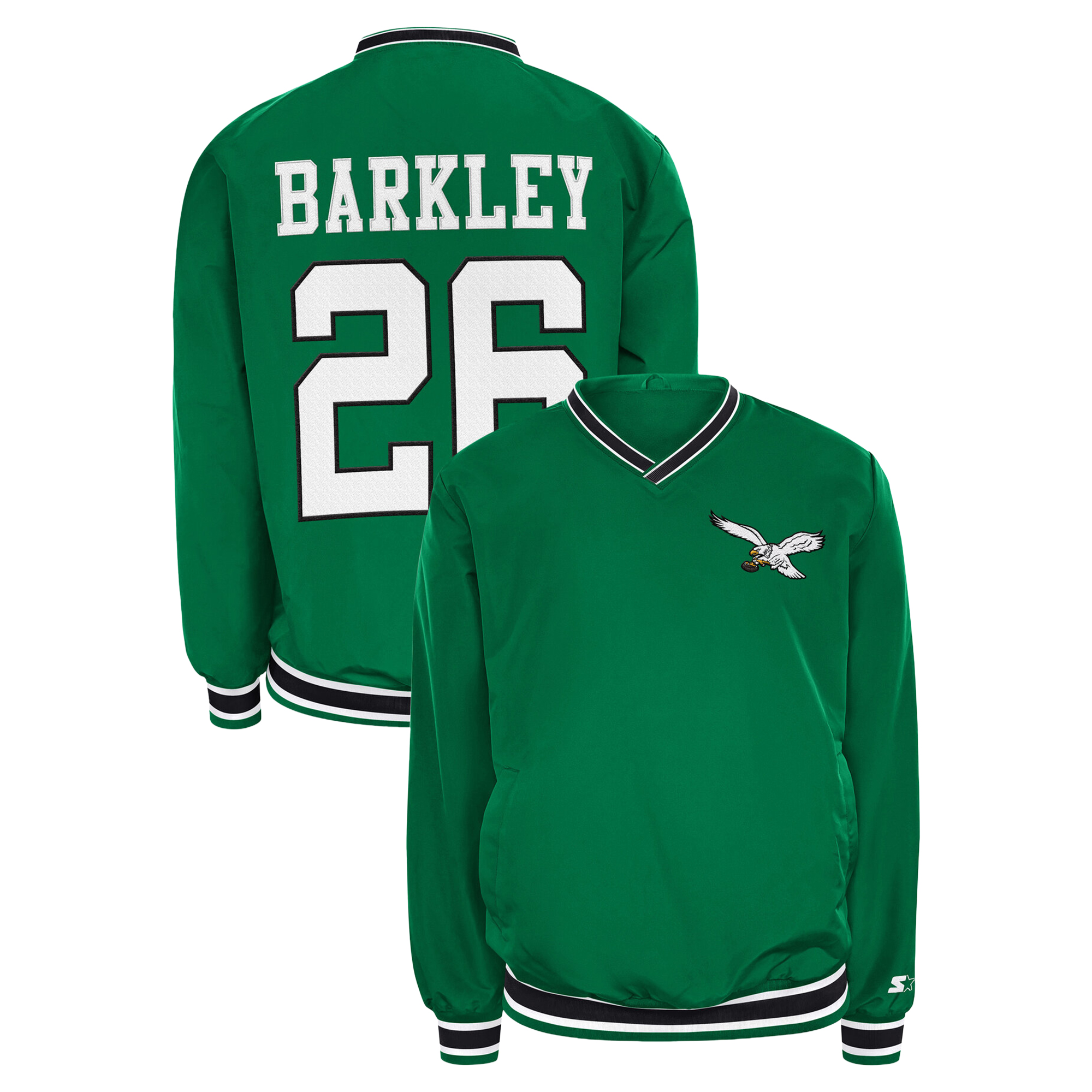 Men's Starter Saquon Barkley Kelly Green Philadelphia Eagles Player Layer V-Neck Pullover