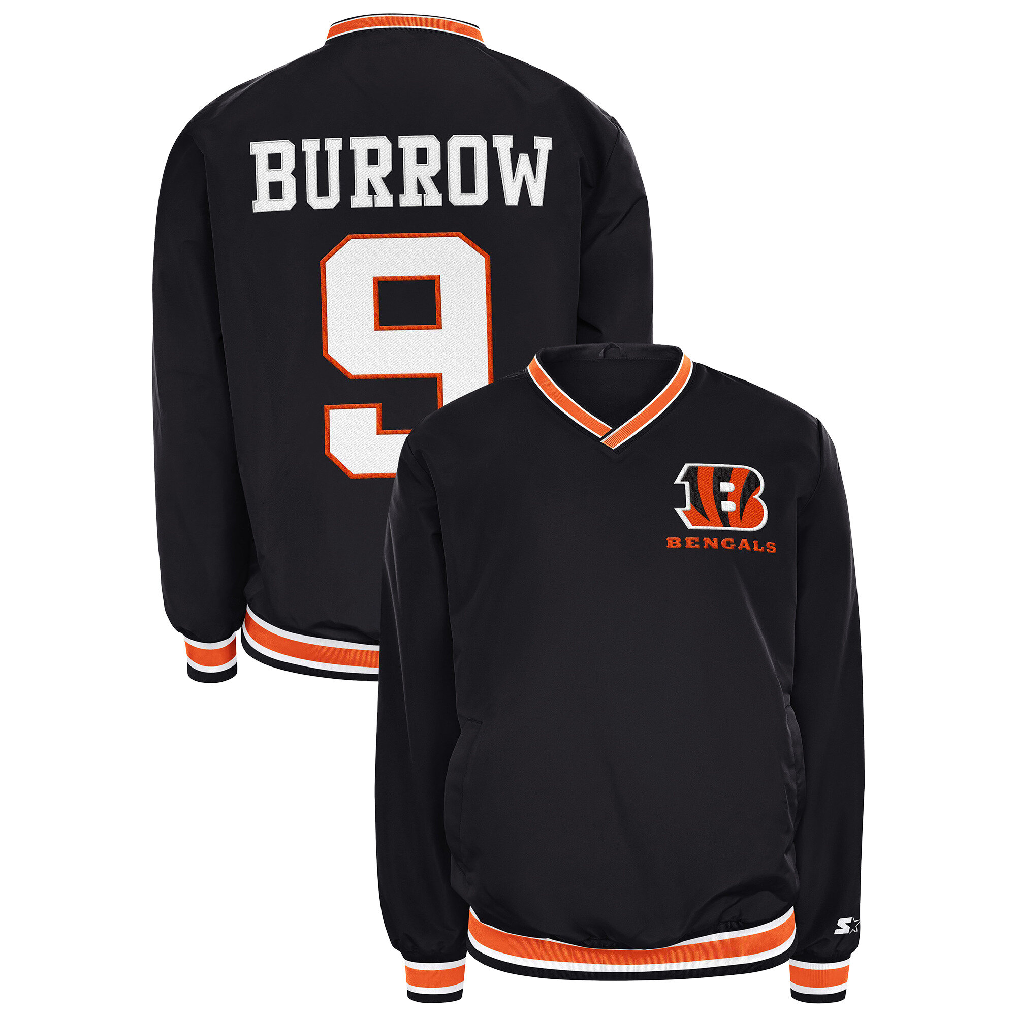 Men's Starter Joe Burrow Black Cincinnati Bengals Player Layer V-Neck Pullover