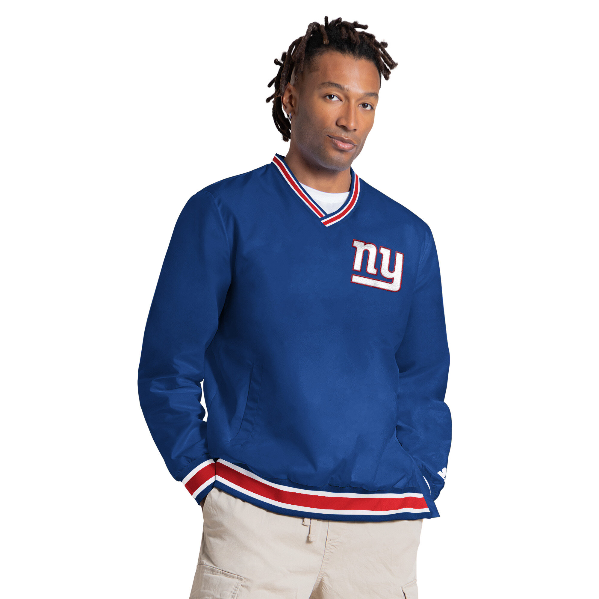 Men's Starter Jaxson Dart Royal New York Giants Player Layer V-Neck Pullover
