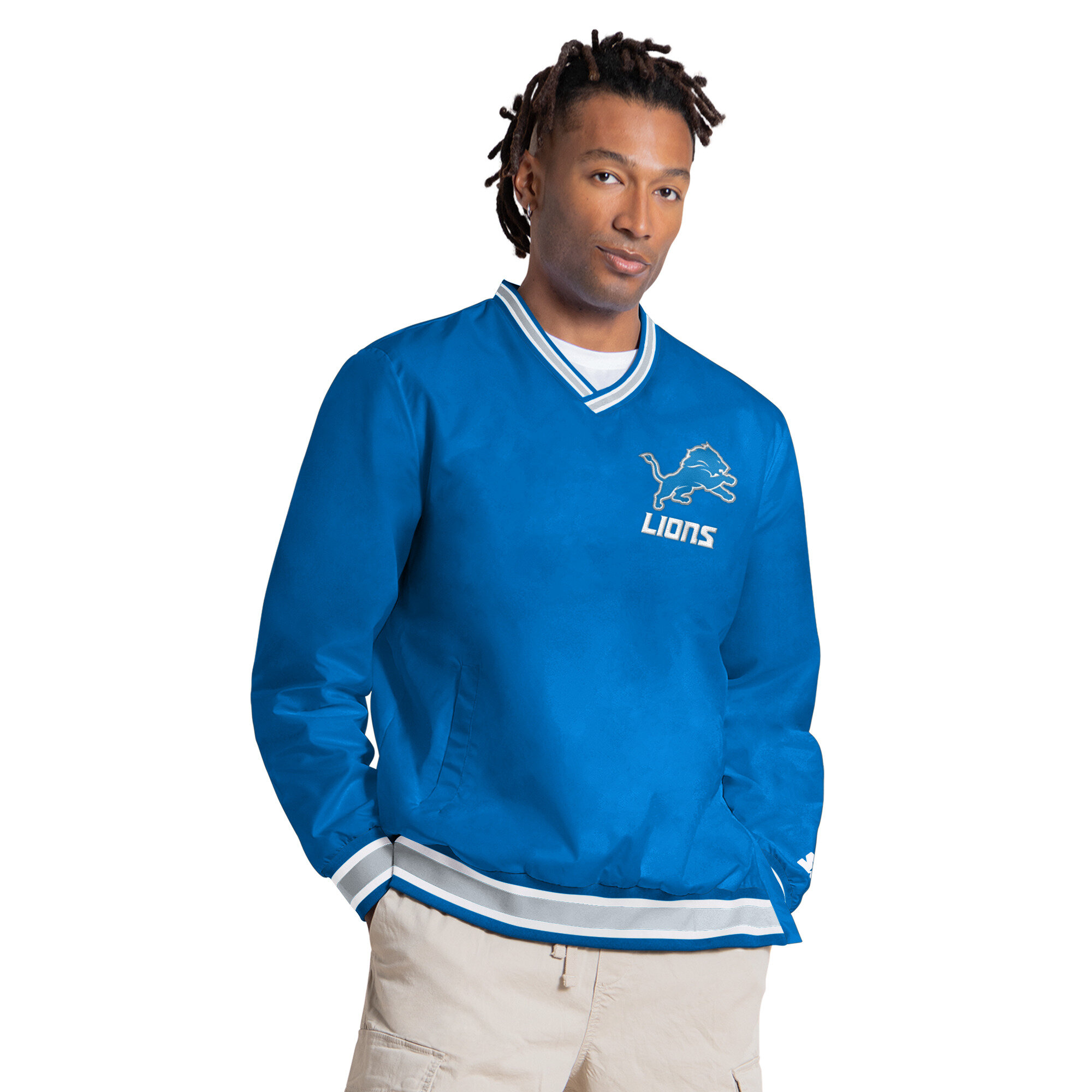 Men's Starter Aidan Hutchinson Blue Detroit Lions Player Layer V-Neck Pullover