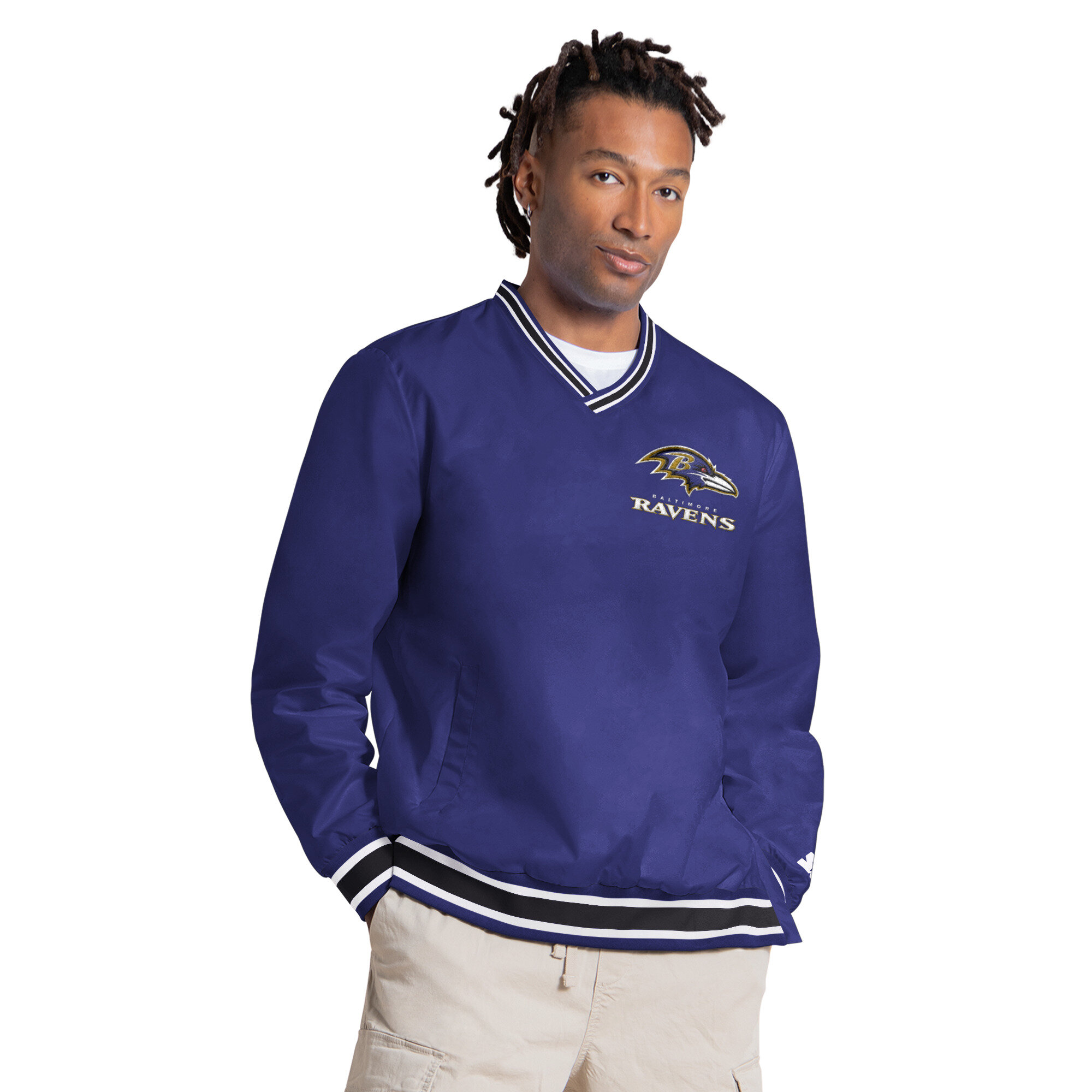 Men's Starter Lamar Jackson Purple Baltimore Ravens Player Layer V-Neck Pullover