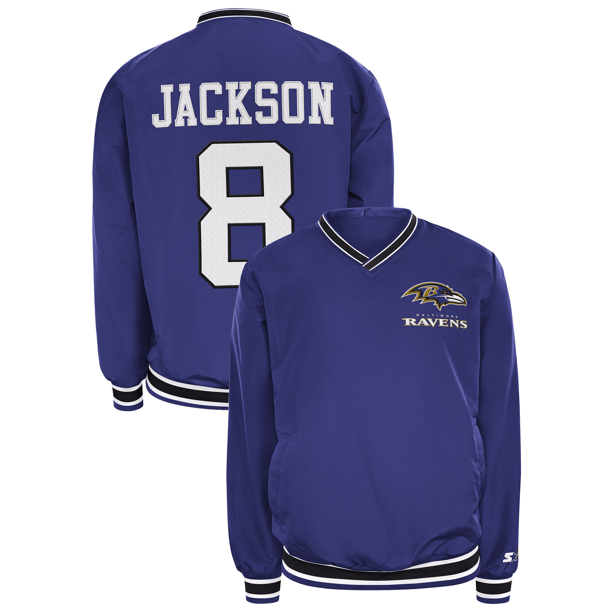 Men's Starter Lamar Jackson Purple Baltimore Ravens Player Layer V-Neck Pullover