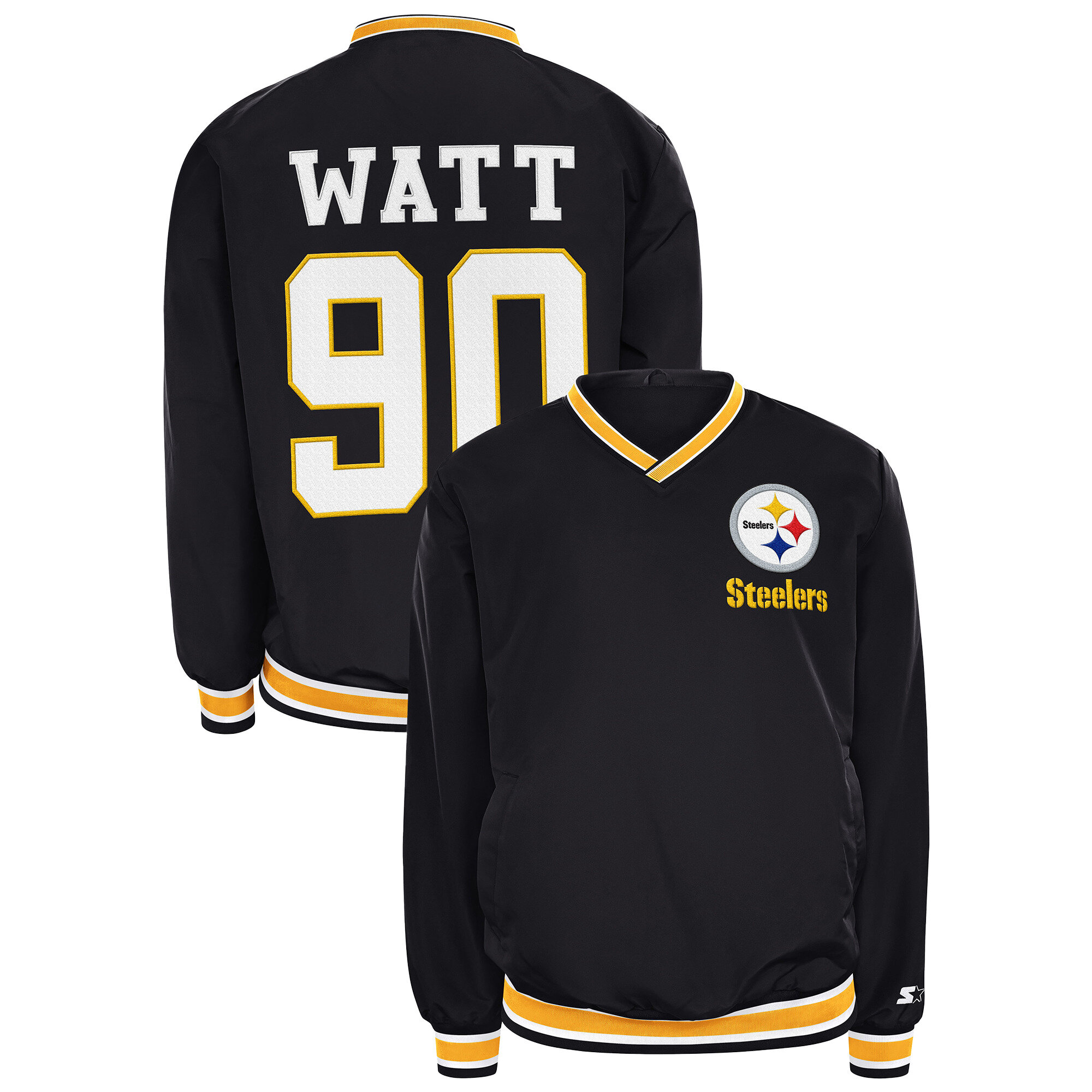 Men's Starter T.J. Watt Black Pittsburgh Steelers Player Layer V-Neck Pullover