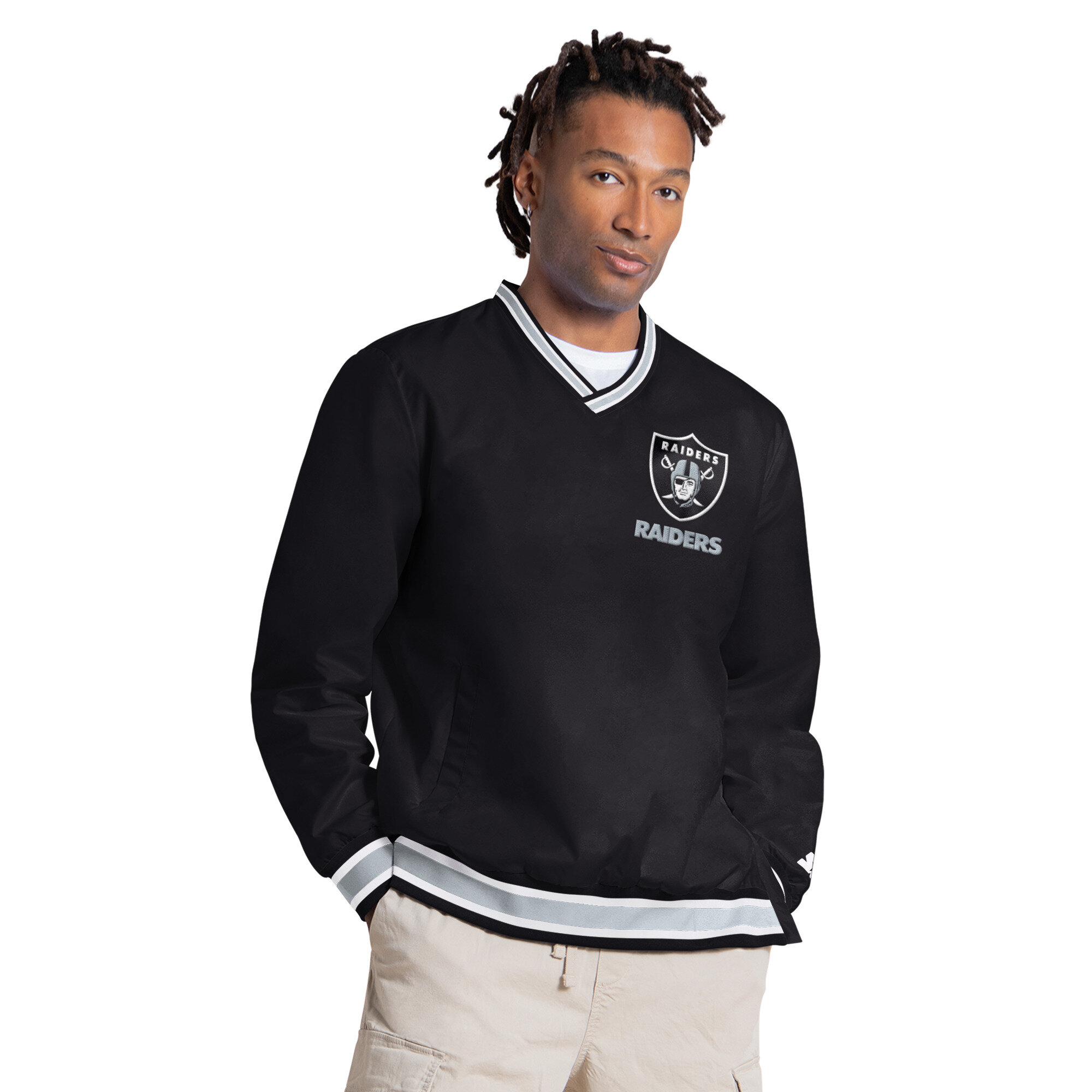 Men's Starter Brock Bowers Black Las Vegas Raiders Player Layer V-Neck Pullover