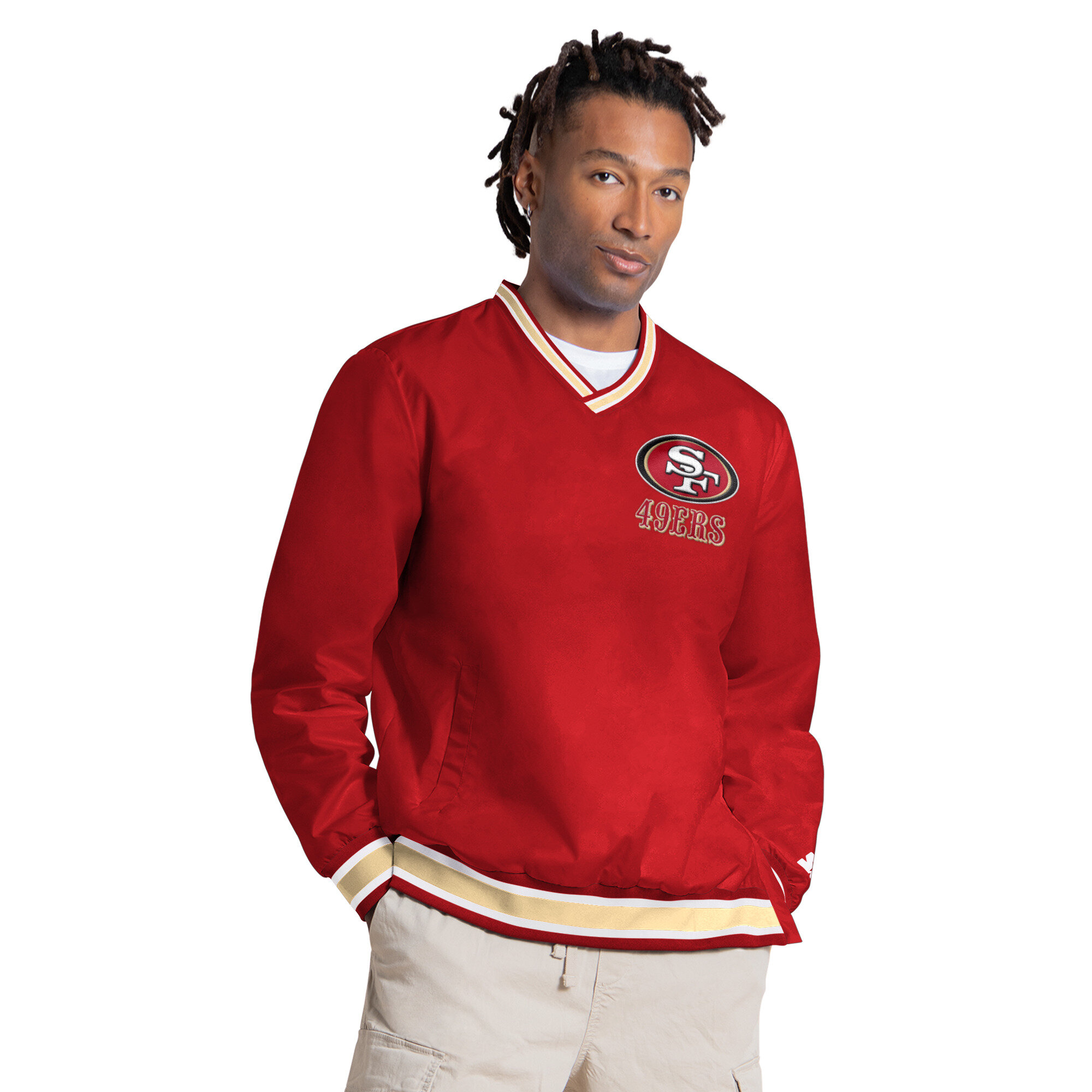 Men's Starter Christian McCaffrey Scarlet San Francisco 49ers Player Layer V-Neck Pullover