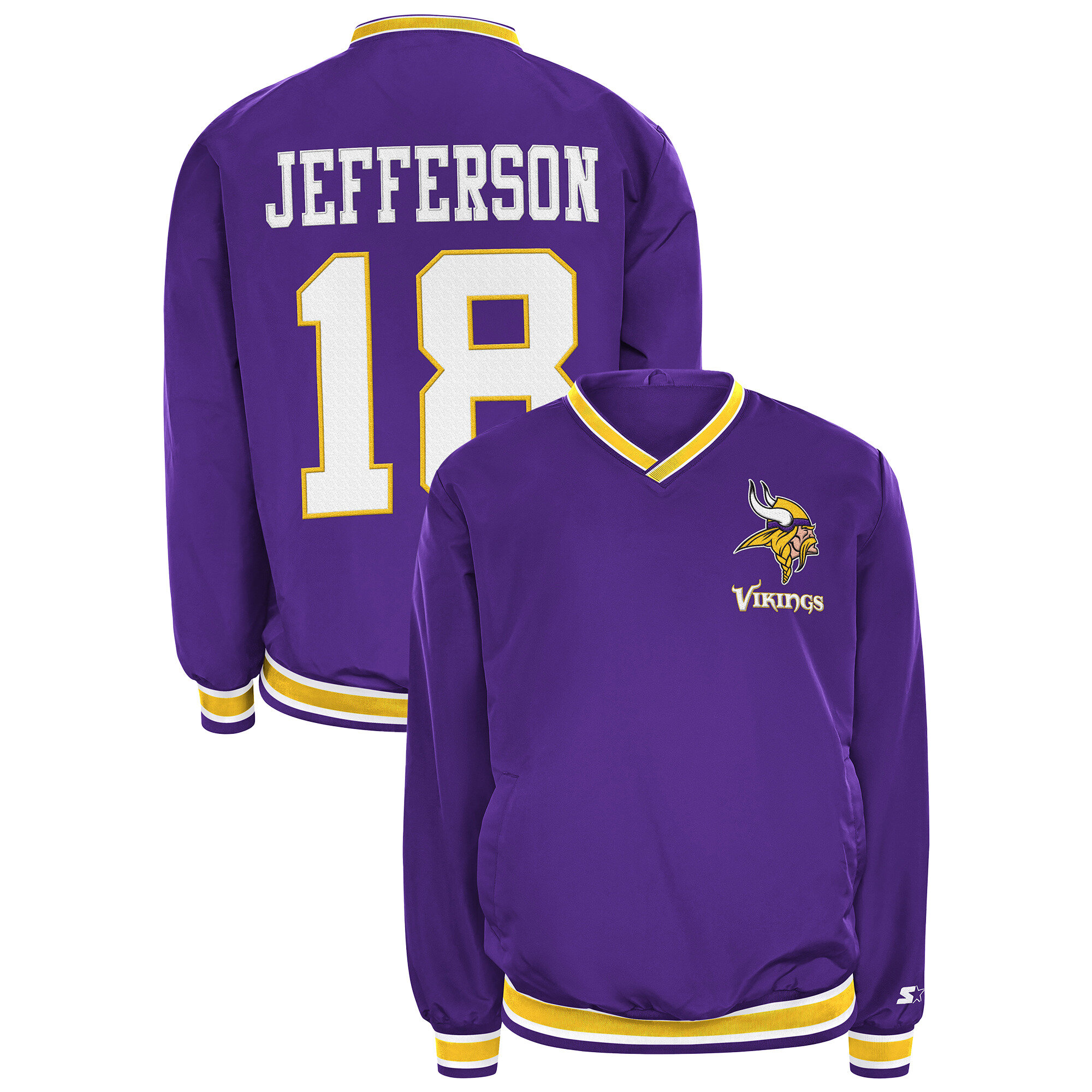 Men's Starter Justin Jefferson Purple Minnesota Vikings Player Layer V-Neck Pullover