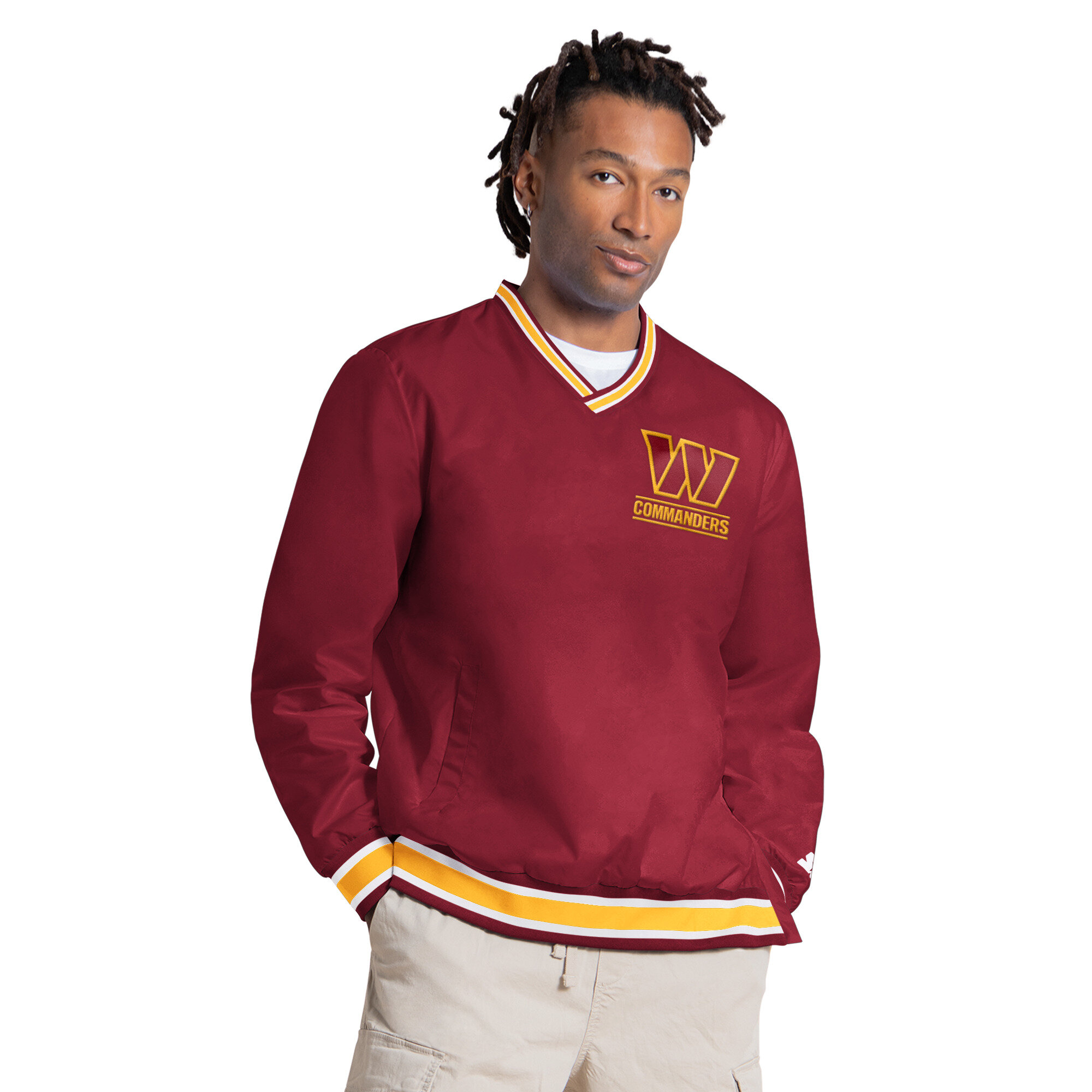 Men's Starter Jayden Daniels Burgundy Washington Commanders Player Layer V-Neck Pullover