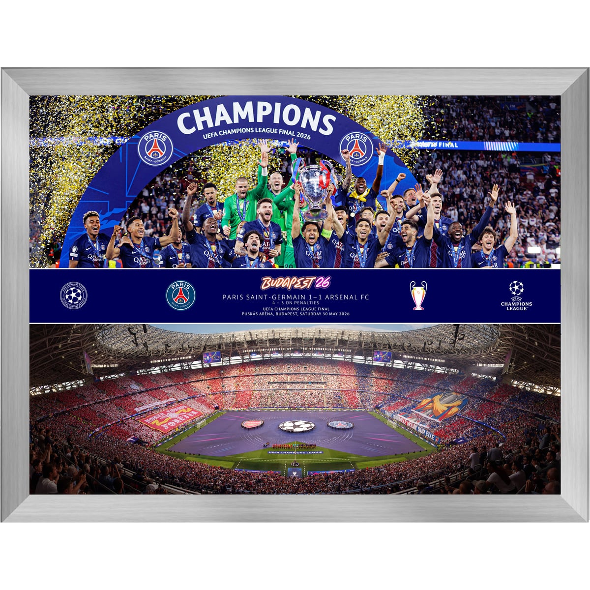 Affiche et cadre PSG 2026 Finale de Ligue des Champions UEFA 16x12 Celebration Montage
