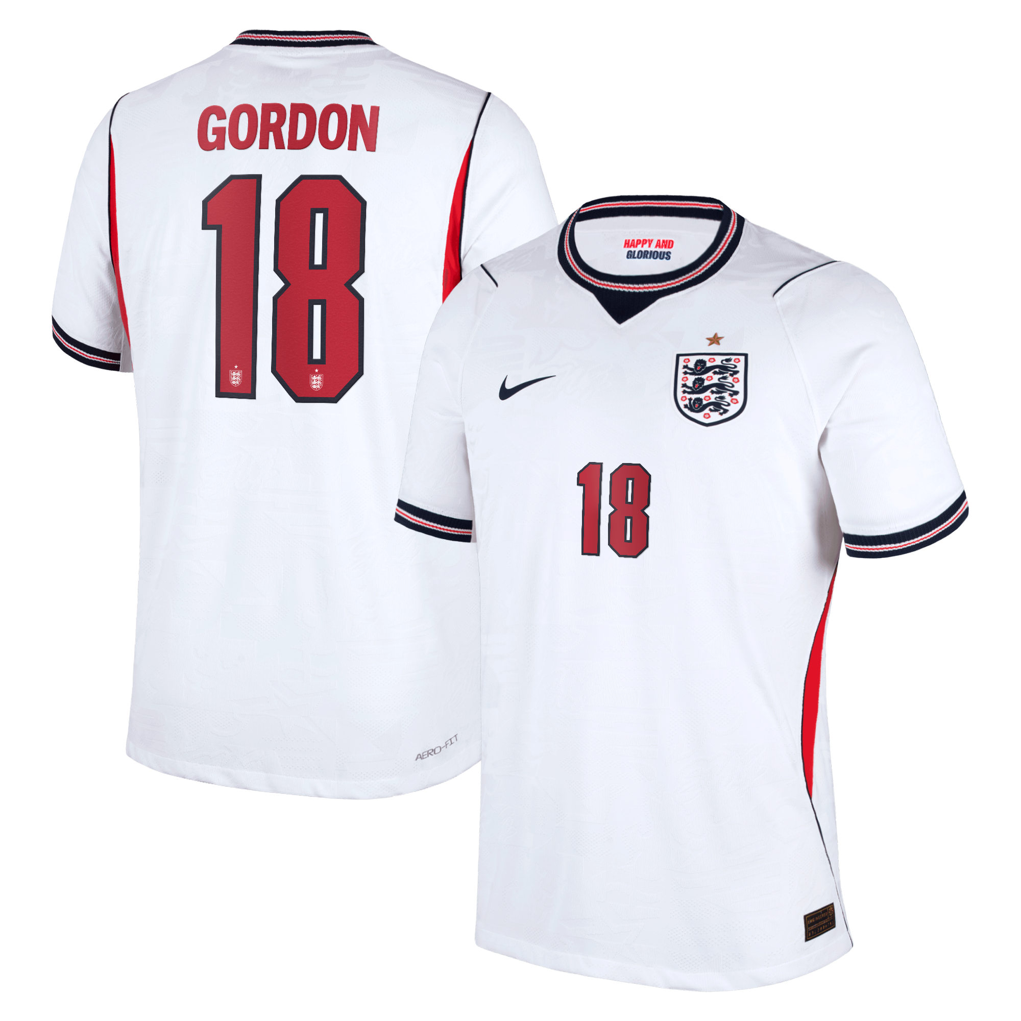 Maillot Domicile Match Angleterre Nike Aero-FIT 2026 avec flocage Gordon 18: retailer-supplied image
