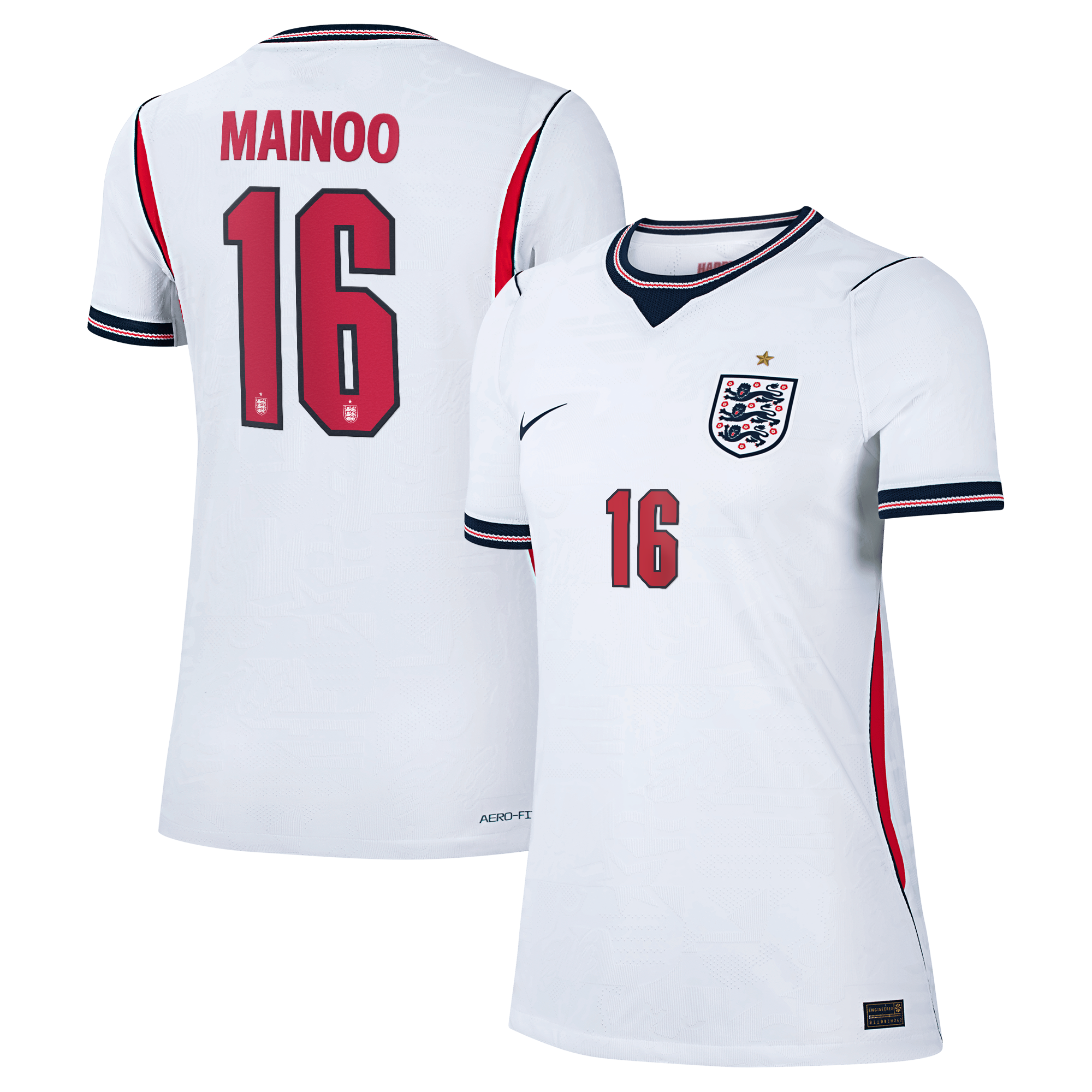 Camiseta Nike Aero-FIT Match de la 1ª equipación del Inglaterra 2026 - Mujer dorsal Mainoo 16: retailer-supplied image