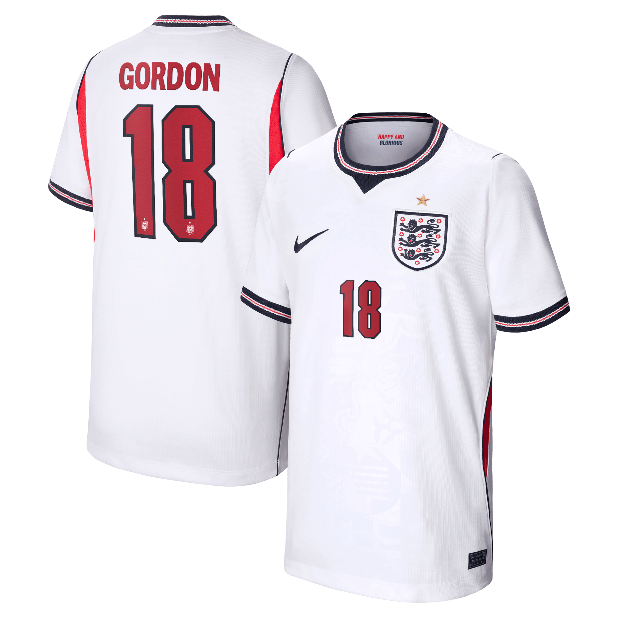 Maillot Domicile Stadium Angleterre Nike 2026 - Enfant avec flocage Gordon 18: retailer-supplied image