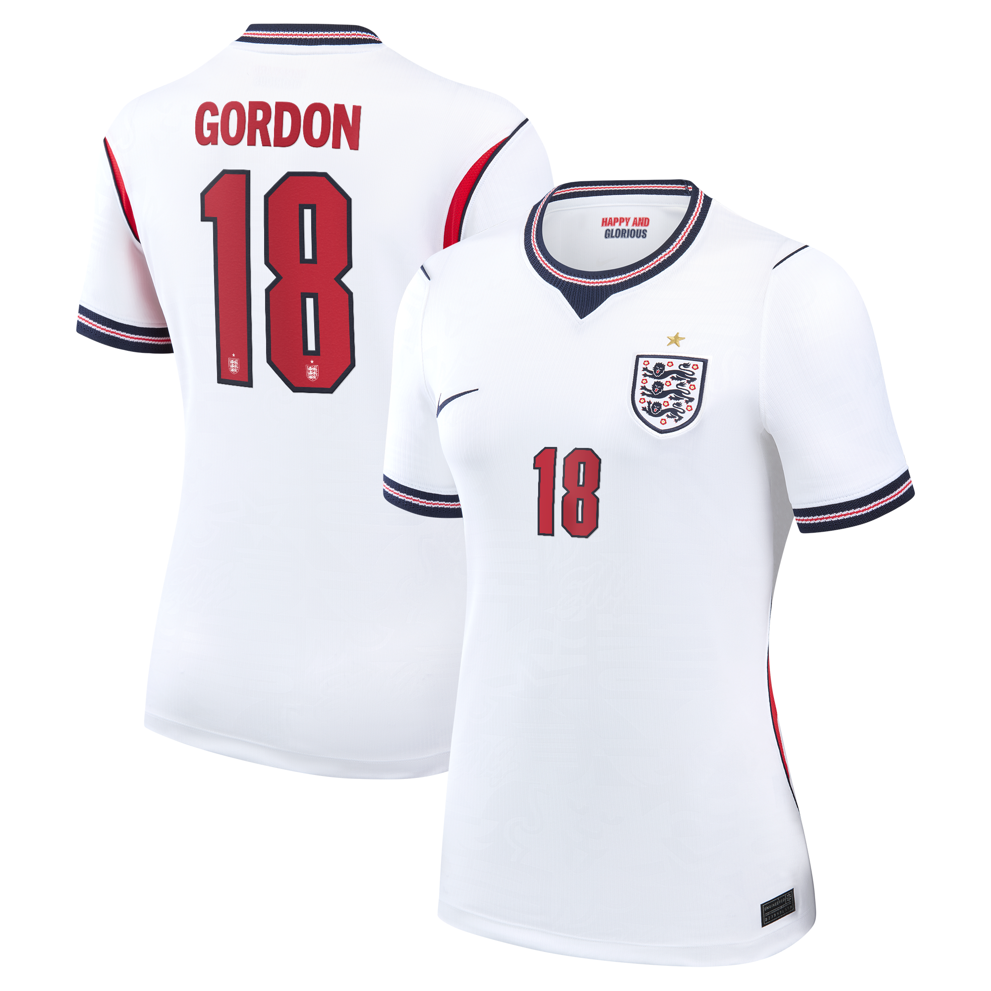 Maillot Domicile Stadium Angleterre Nike 2026 - Femme avec flocage Gordon 18: retailer-supplied image