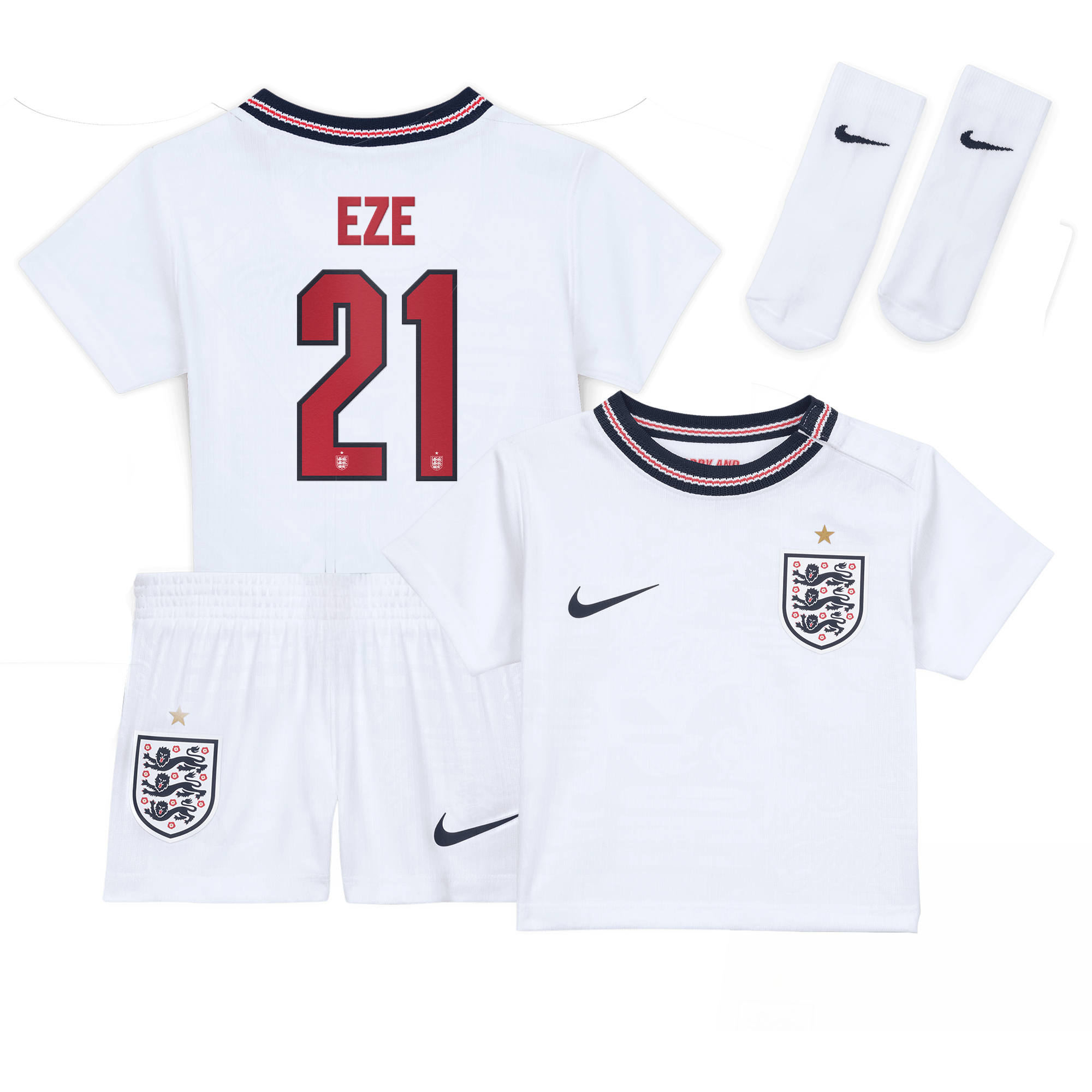 England Nike Stadium Mini-Heimsausrüstung 2026 - Baby mit Aufdruck Eze 21: retailer-supplied image