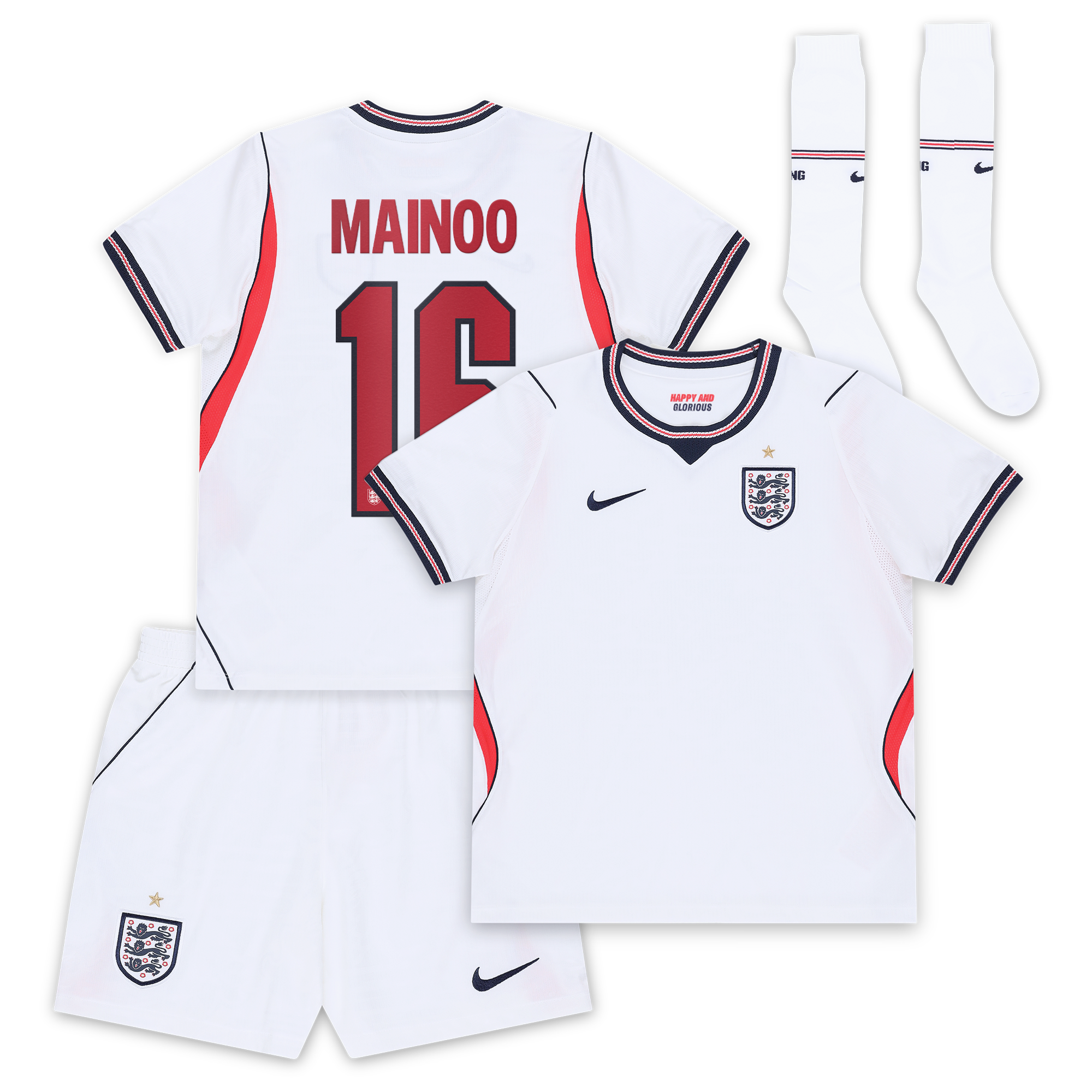 Conjunto Nike Stadium de la 1ª equipación del Inglaterra 2026 - Niños pequeños dorsal Mainoo 16: retailer-supplied image